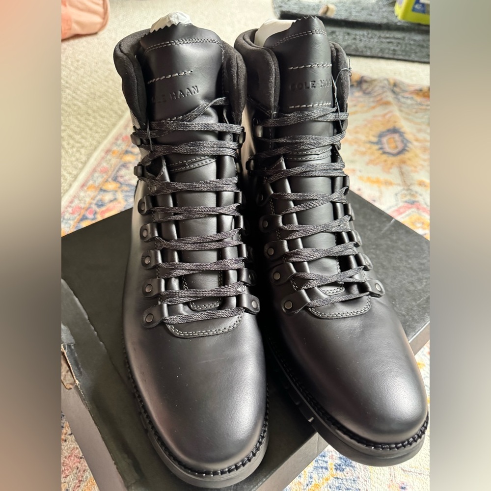 NIB Cole Haan zero grand hiker WP Black Rugged Boots black leather - Picture 2 of 6